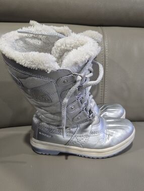Kids Silver Winter Snow Boots with Faux Fur Lining